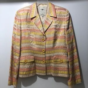 Vertigo Paris Peak Jacket Women M Medium Stripped Yellow Pink Tan Business